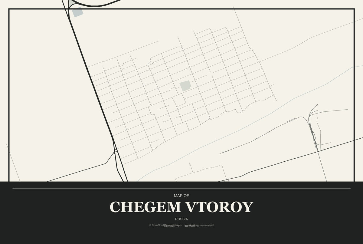 Chegem Vtoroy, Russia City Map Aluminum Sign in Museum Plaque style