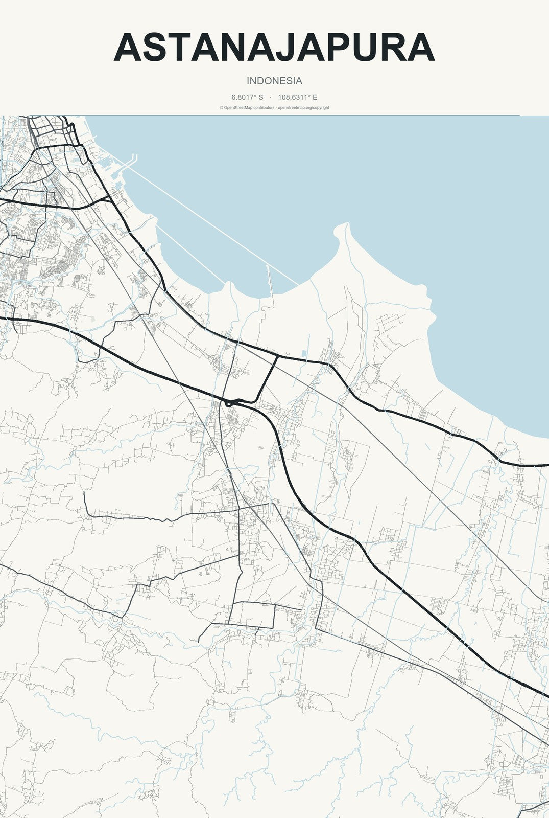 Astanajapura, Indonesia City Map Aluminum Sign in Headline Atlas style