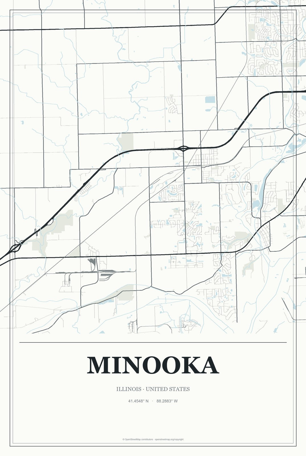 Minooka, Illinois City Map Aluminum Sign in Gallery Air style