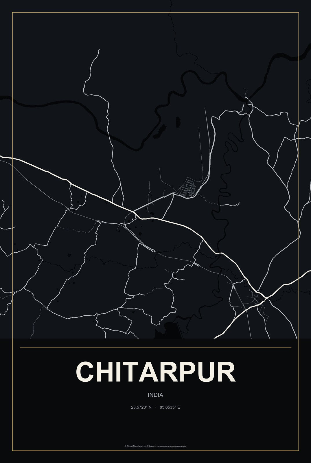 Chitarpur, India City Map Aluminum Sign in Metropolitan Noir style