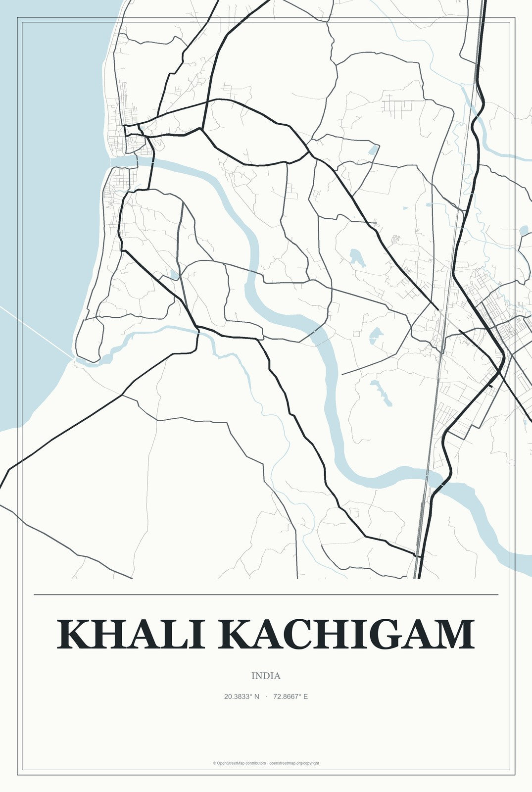 Khali Kachigam, India City Map Aluminum Sign in Gallery Air style