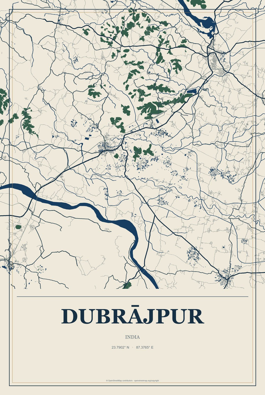 Dubrājpur, India City Map Aluminum Sign in Coastal Cutout style