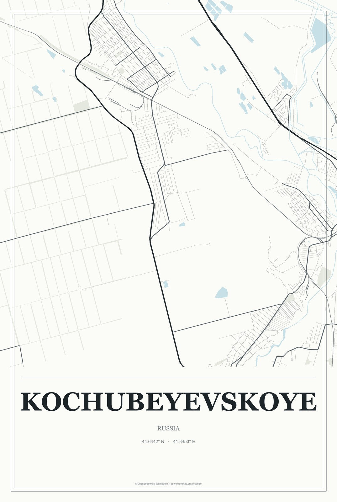 Kochubeyevskoye, Russia City Map Aluminum Sign in Gallery Air style
