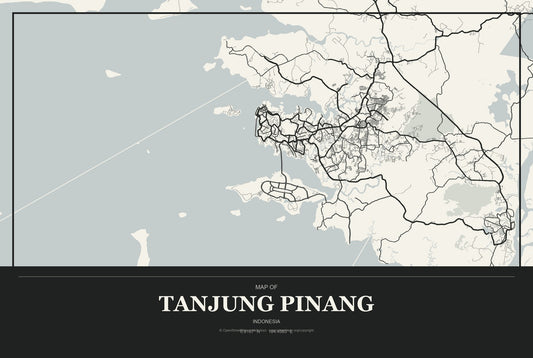 Tanjung Pinang, Indonesia City Map Aluminum Sign in Museum Plaque style