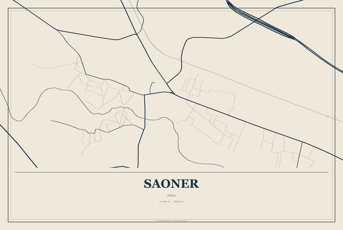 Saoner, India City Map Aluminum Sign in Coastal Cutout style