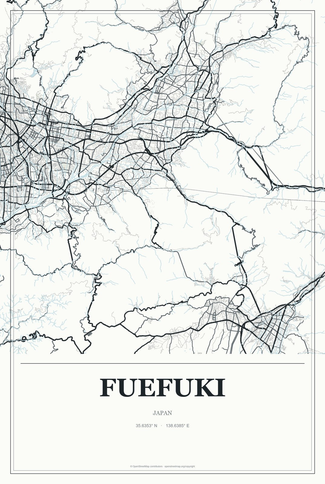 Fuefuki, Japan City Map Aluminum Sign in Gallery Air style