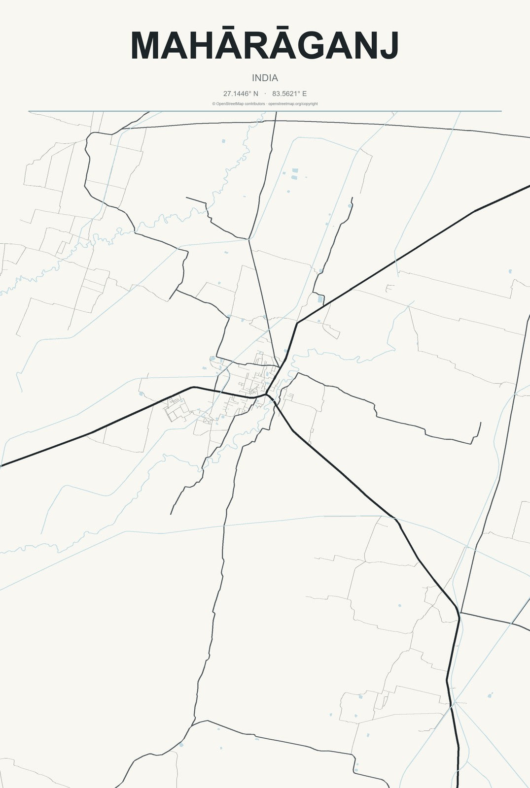 Mahārāganj, India City Map Aluminum Sign in Headline Atlas style