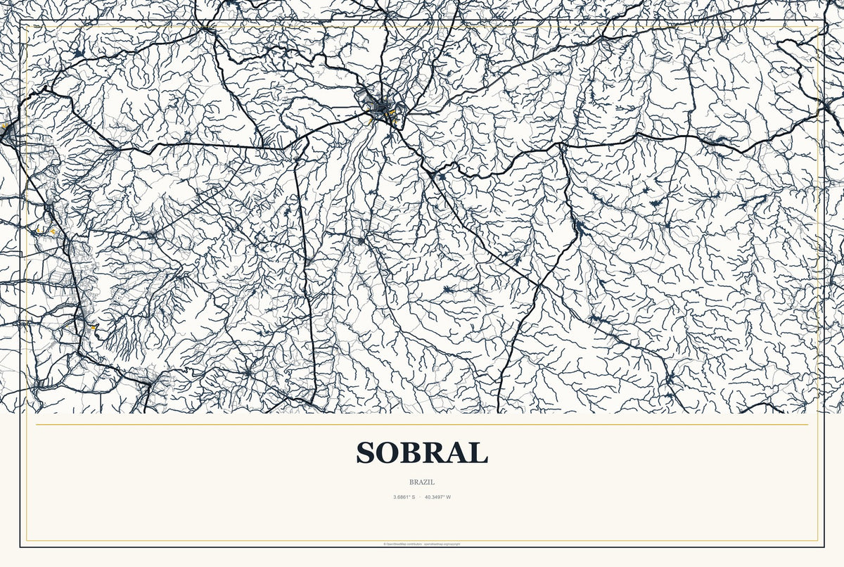 Sobral, Brazil City Map Aluminum Sign in Citrine Modern style