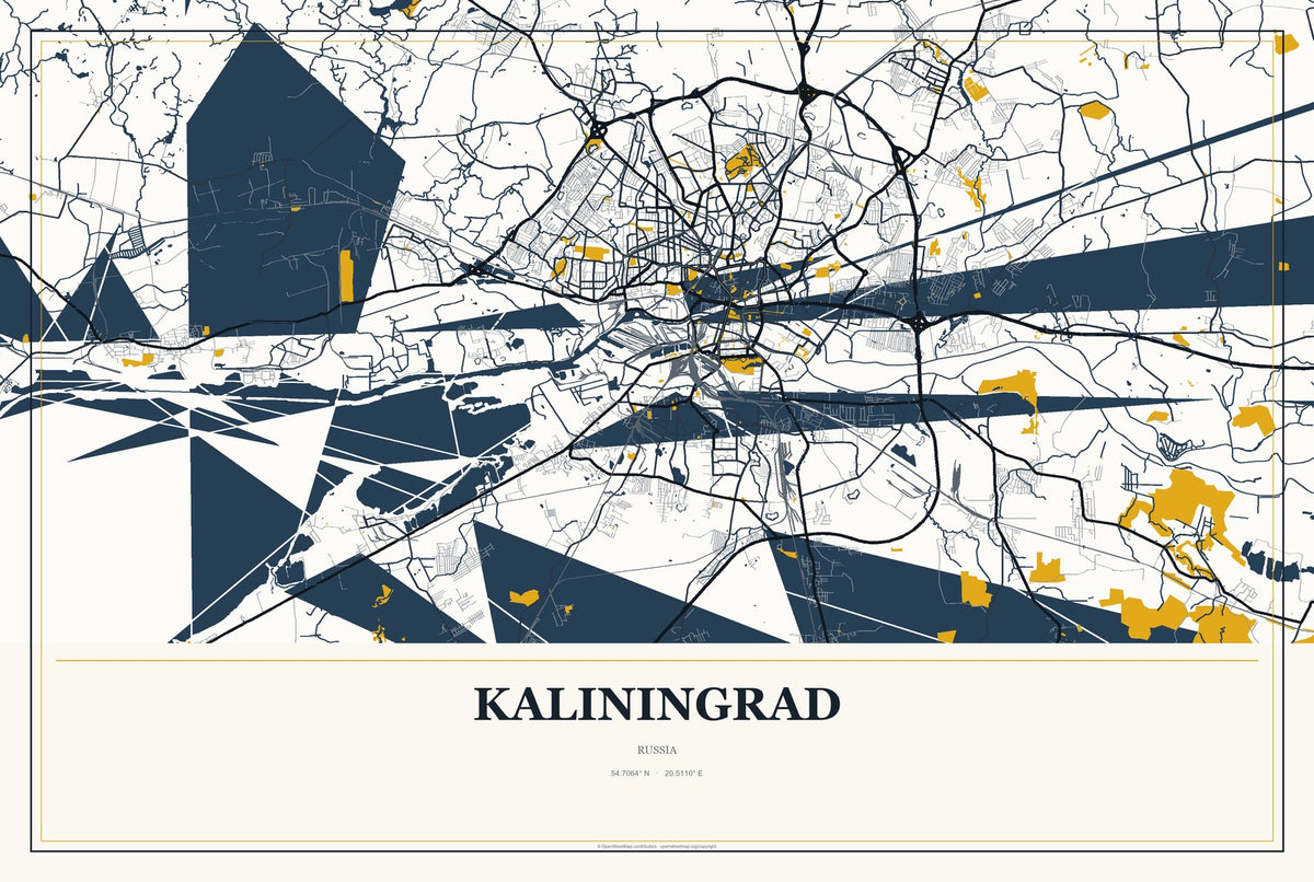 Kaliningrad, Russia City Map Aluminum Sign in Citrine Modern style