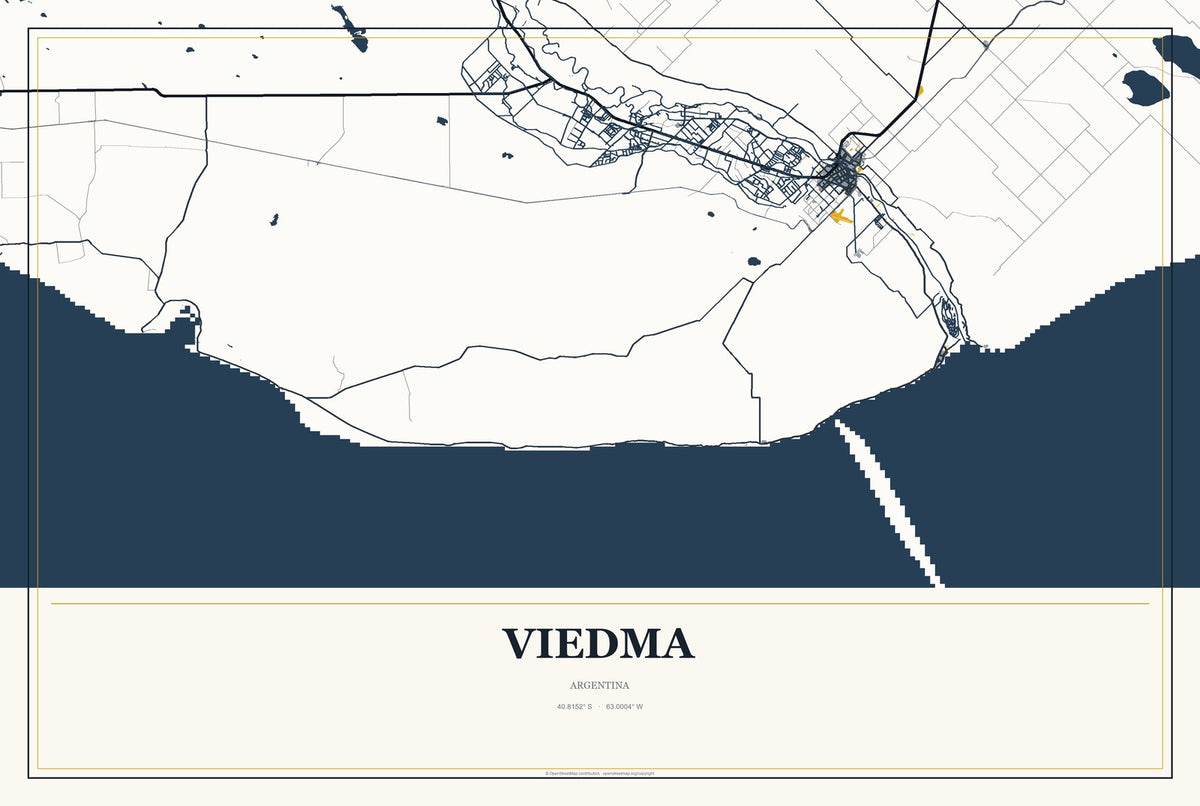 Viedma, Argentina City Map Aluminum Sign in Citrine Modern style