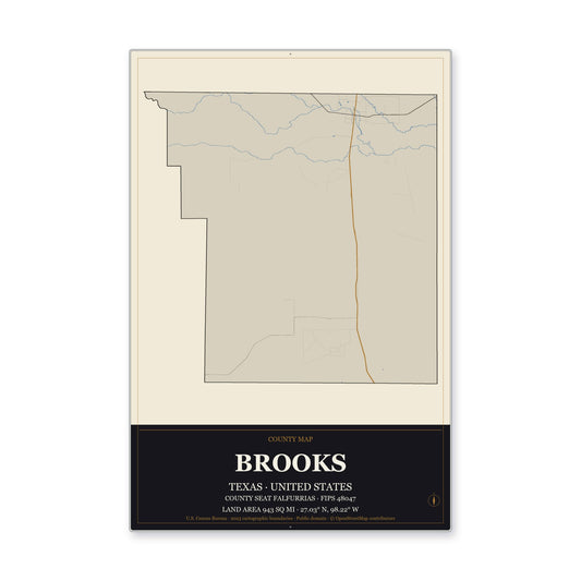Brooks County, Texas Map Aluminum Sign in Museum Plaque style