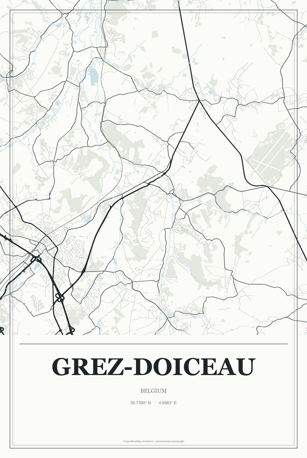 Grez-Doiceau, Belgium City Map Aluminum Sign in Gallery Air style