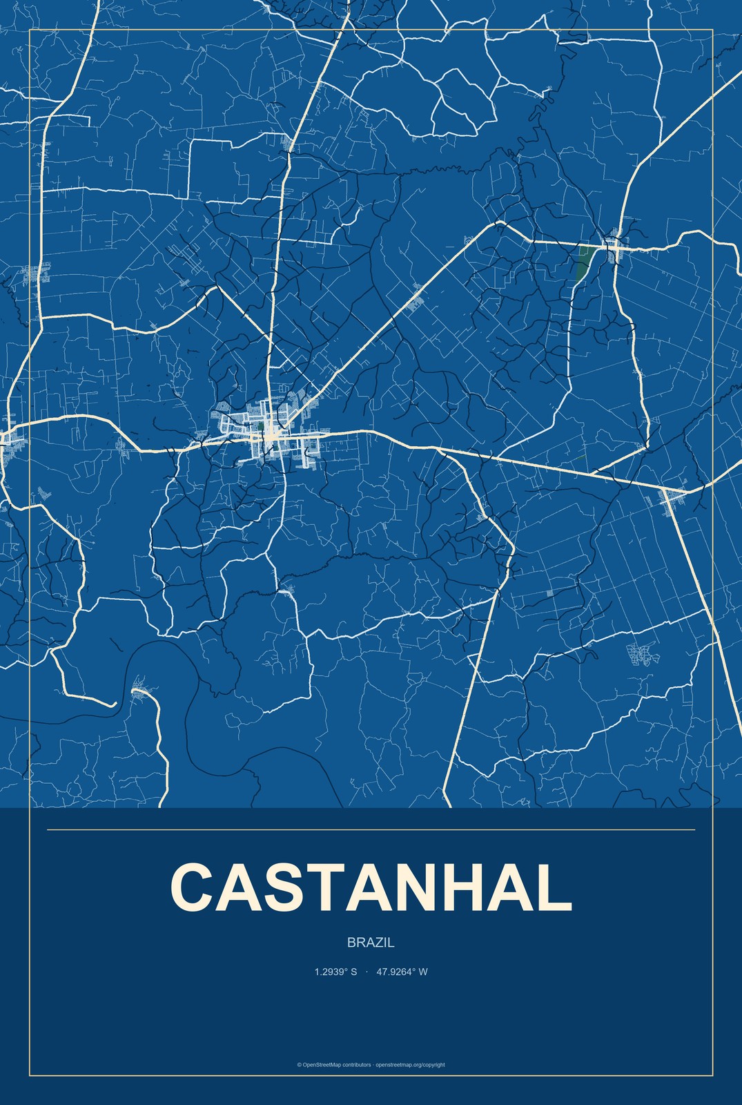 Castanhal, Brazil City Map Aluminum Sign in Harbor Cobalt style