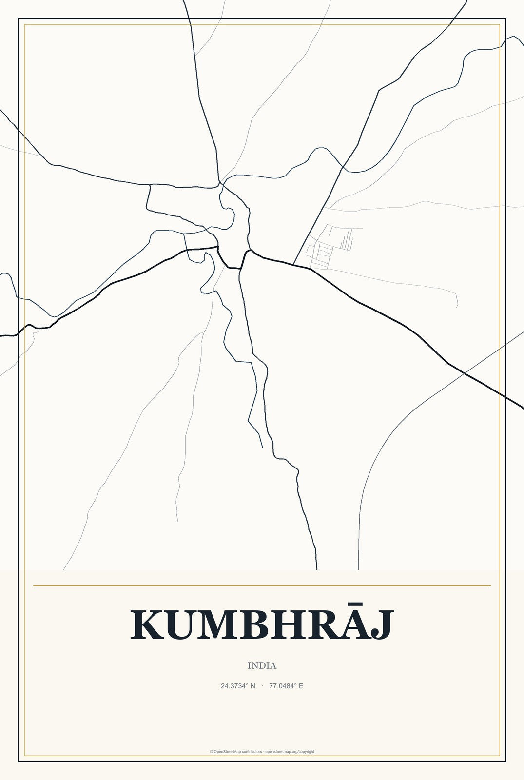 Kumbhrāj, India City Map Aluminum Sign in Citrine Modern style