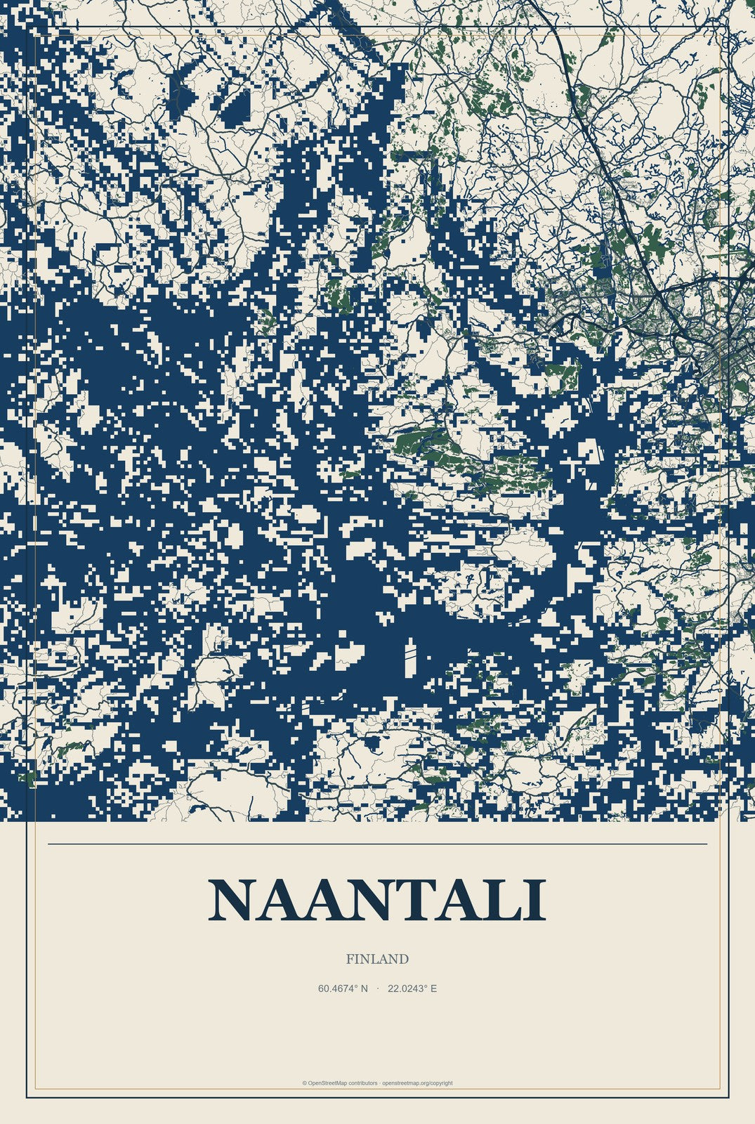 Naantali, Finland City Map Aluminum Sign in Coastal Cutout style
