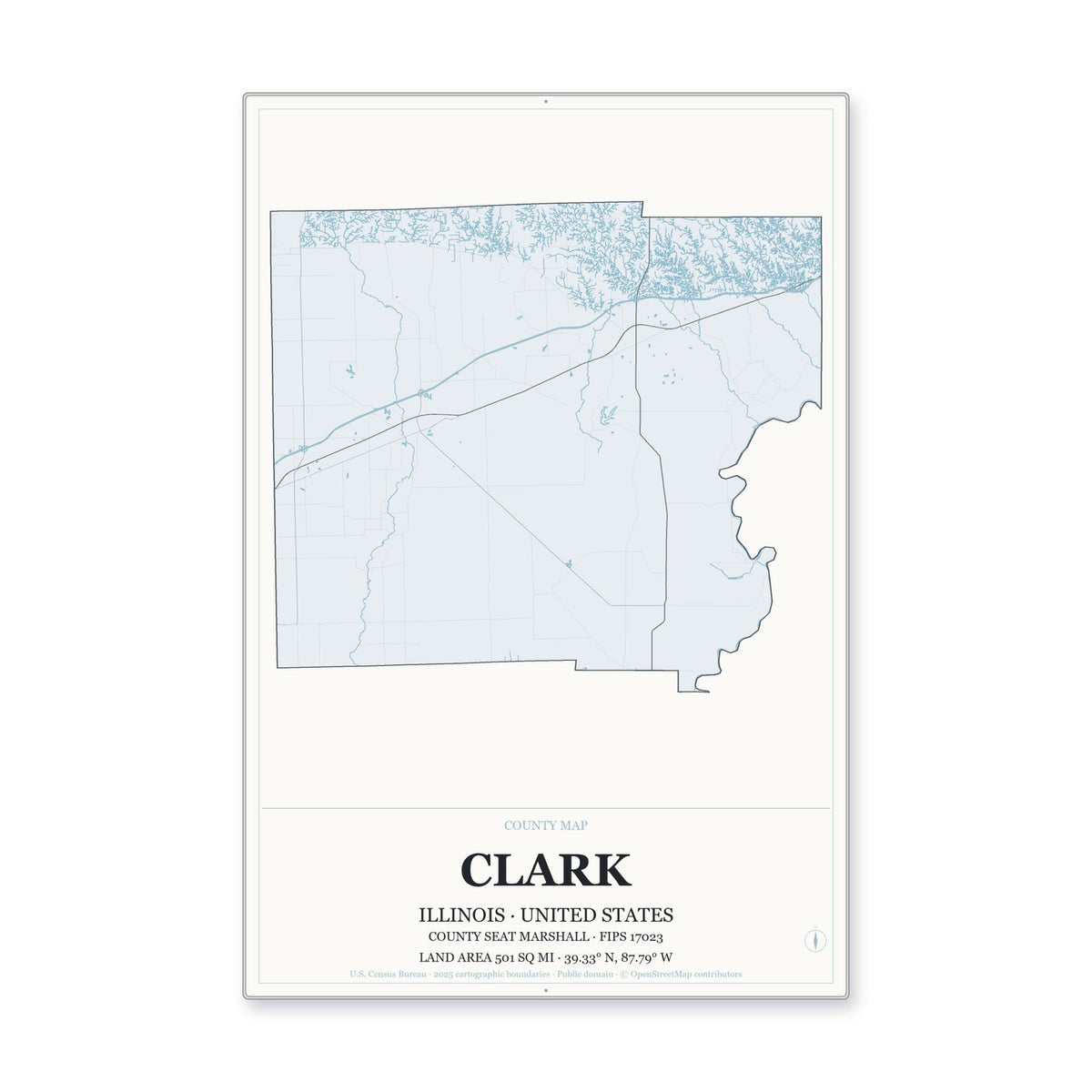 Clark County, Illinois Map Aluminum Sign in Gallery Air style