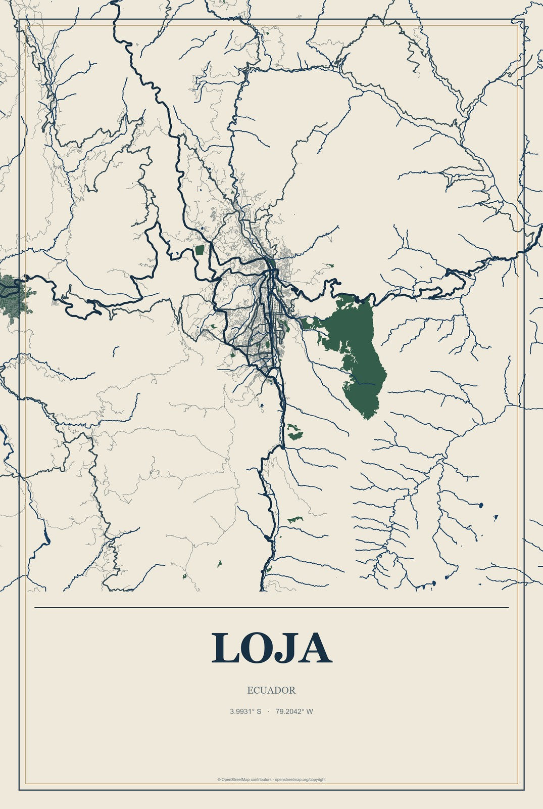 Loja, Ecuador City Map Aluminum Sign in Coastal Cutout style