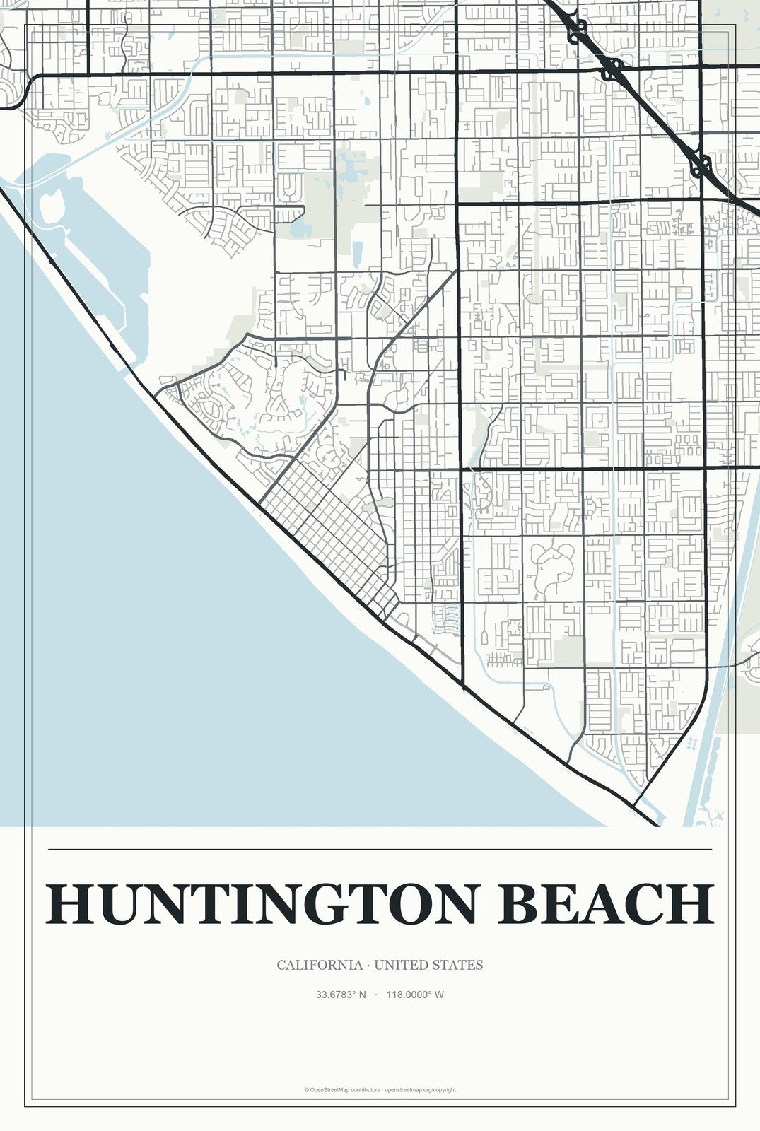Huntington Beach, California City Map Aluminum Sign in Gallery Air style