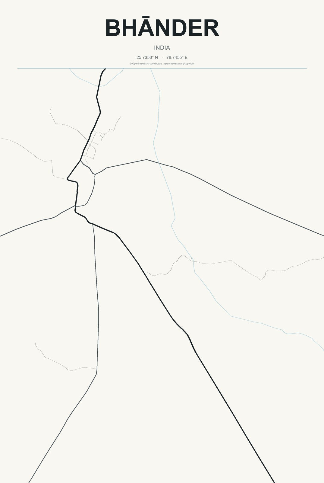 Bhānder, India City Map Aluminum Sign in Headline Atlas style