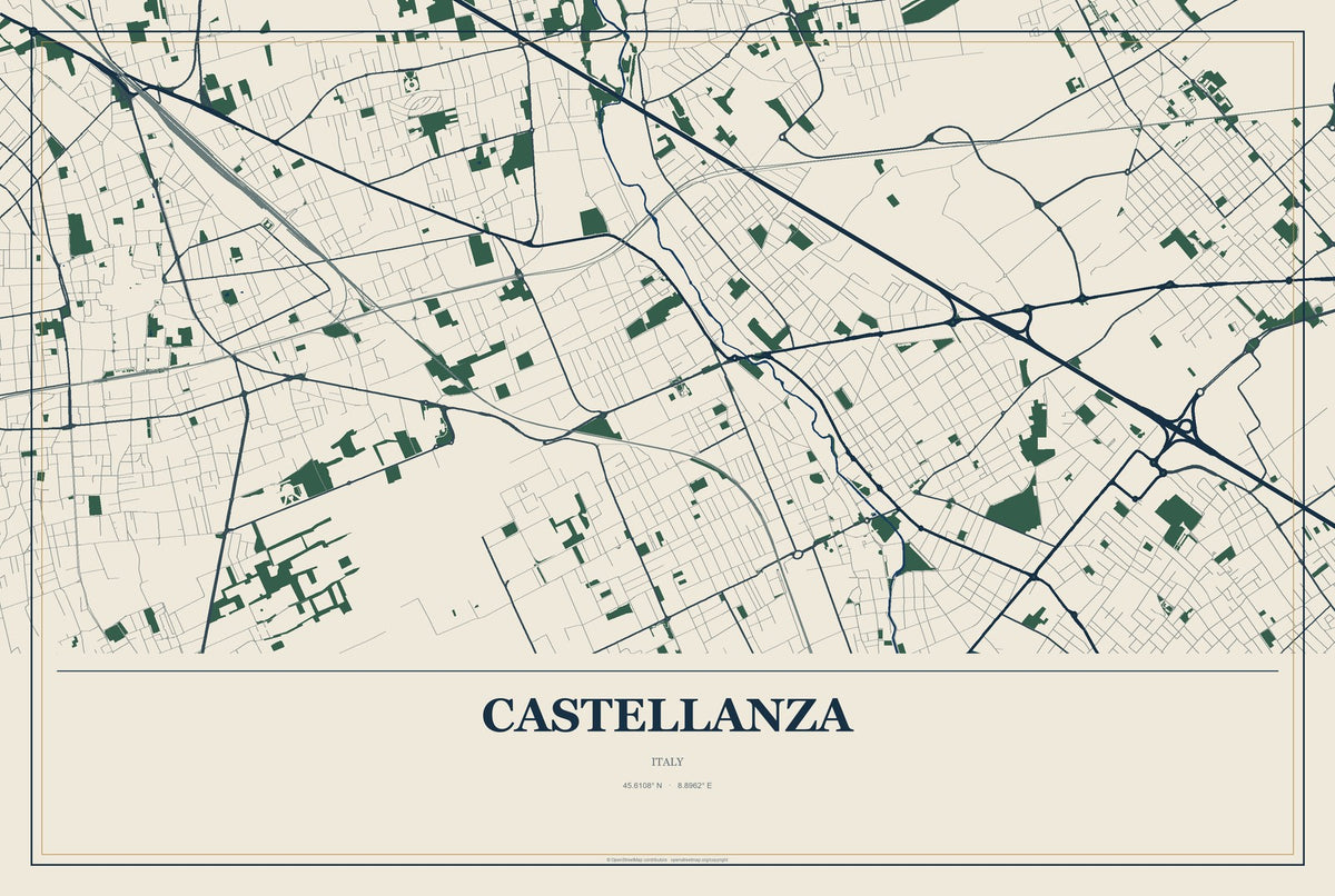 Castellanza, Italy City Map Aluminum Sign in Coastal Cutout style