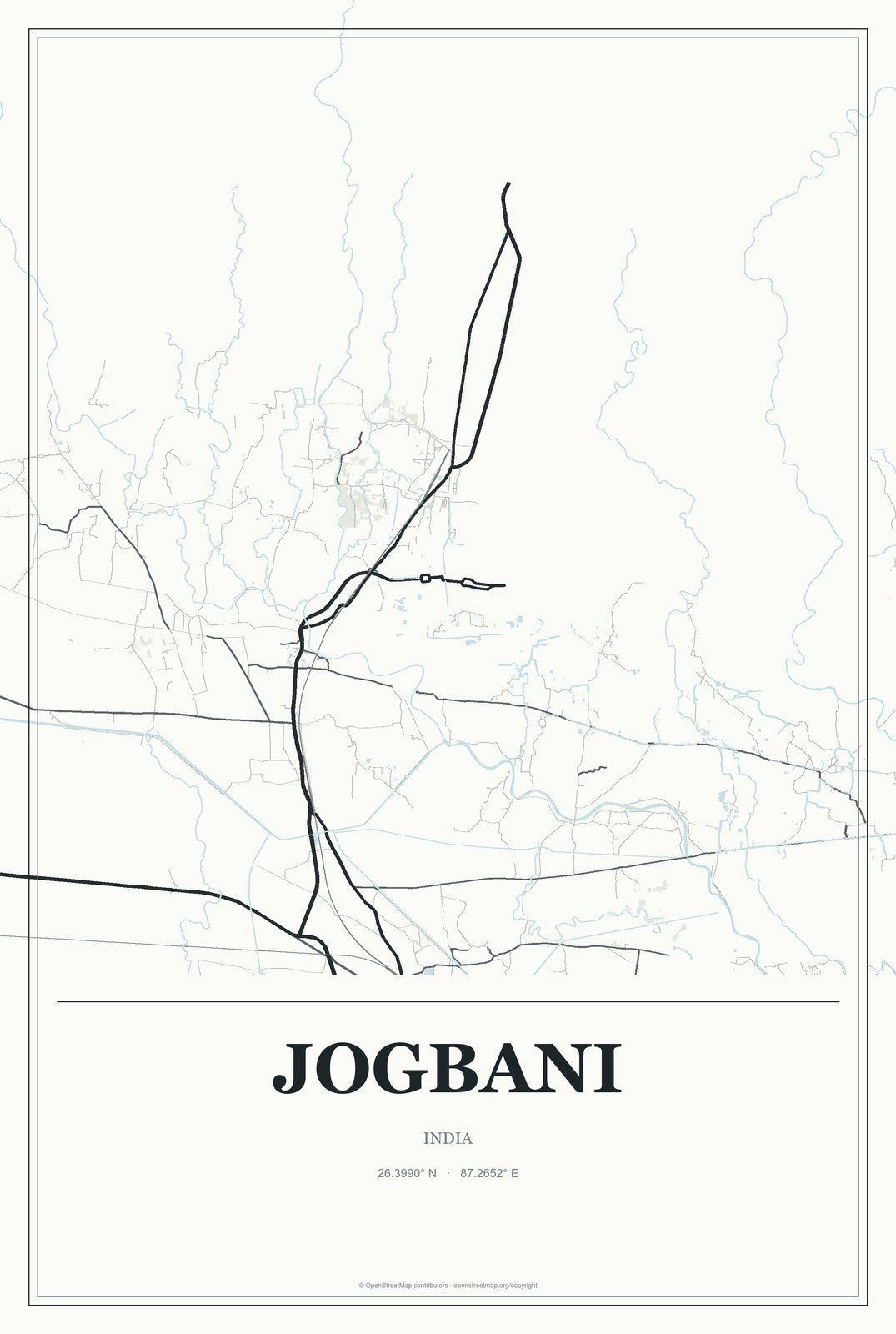 Jogbani, India City Map Aluminum Sign in Gallery Air style