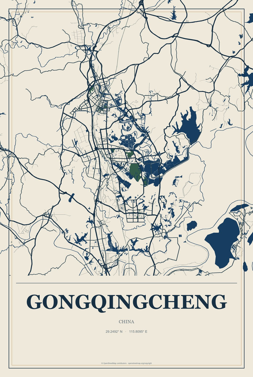 Gongqingcheng, China City Map Aluminum Sign in Coastal Cutout style