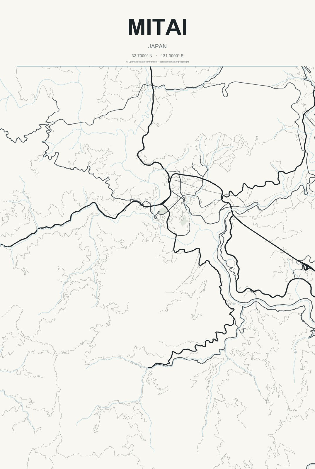 Mitai, Japan City Map Aluminum Sign in Headline Atlas style