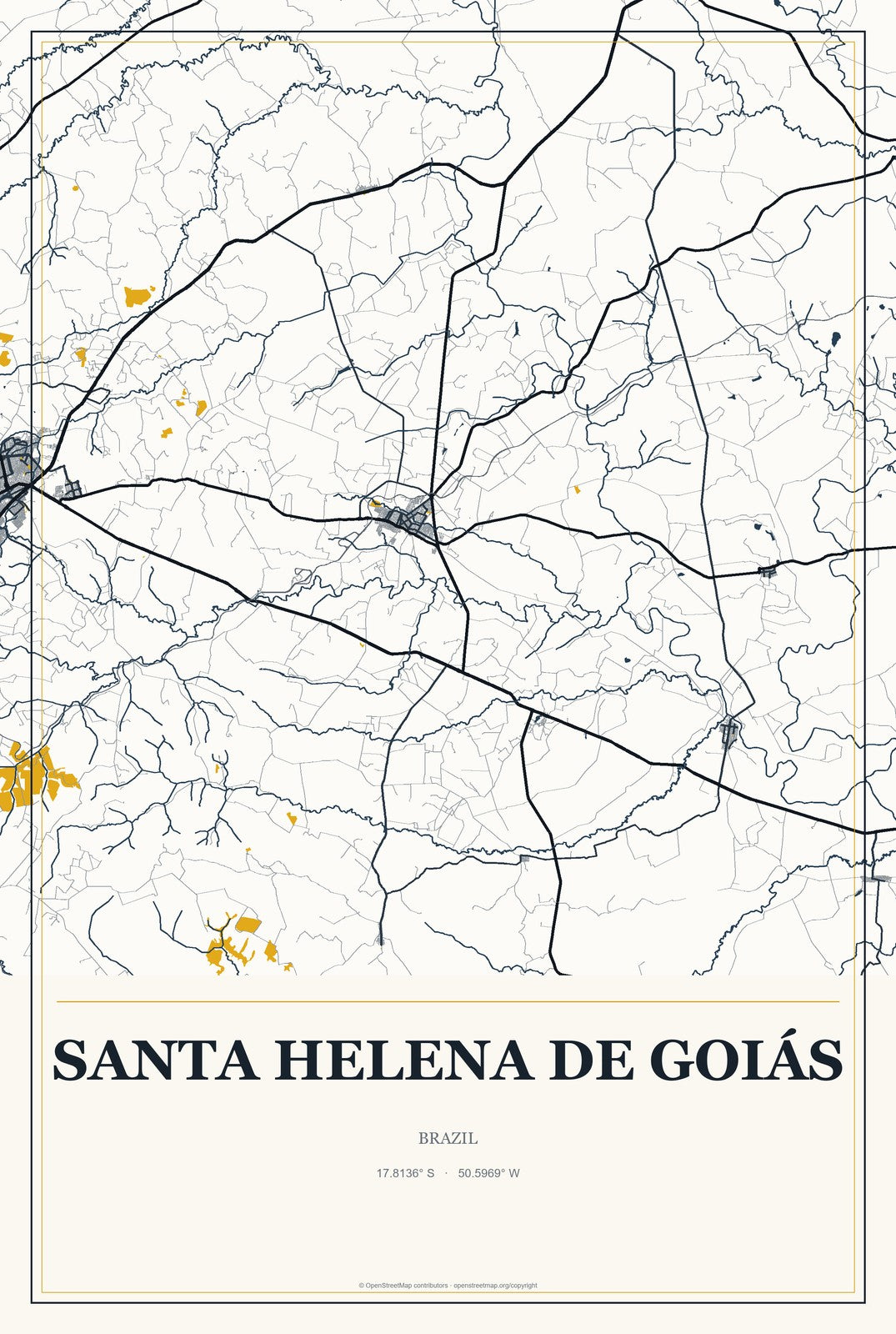 Santa Helena de Goiás, Brazil City Map Aluminum Sign in Citrine Modern style