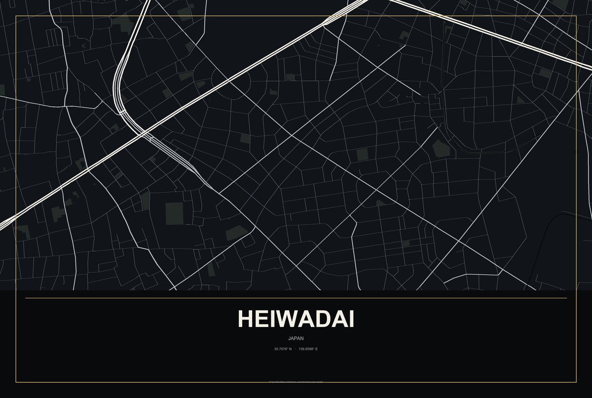 Heiwadai, Japan City Map Aluminum Sign in Metropolitan Noir style