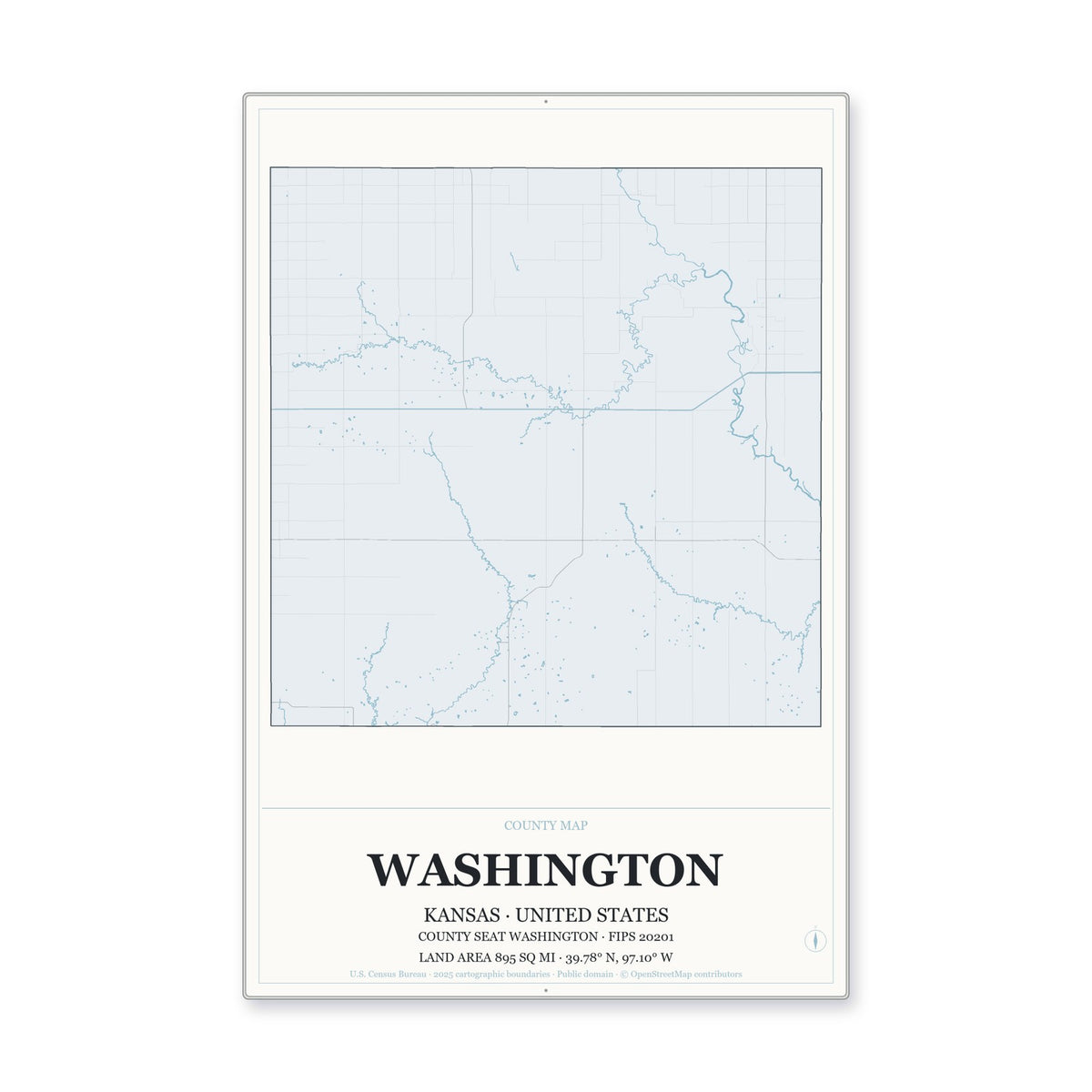 Washington County, Kansas Map Aluminum Sign in Gallery Air style