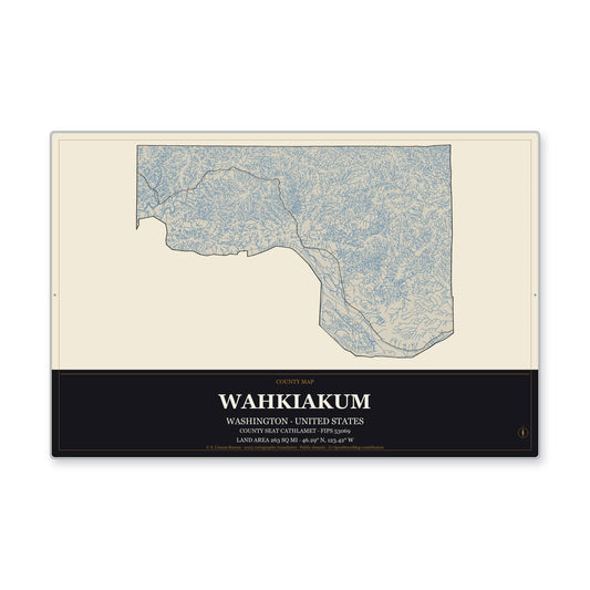 Wahkiakum County, Washington Map Aluminum Sign in Museum Plaque style