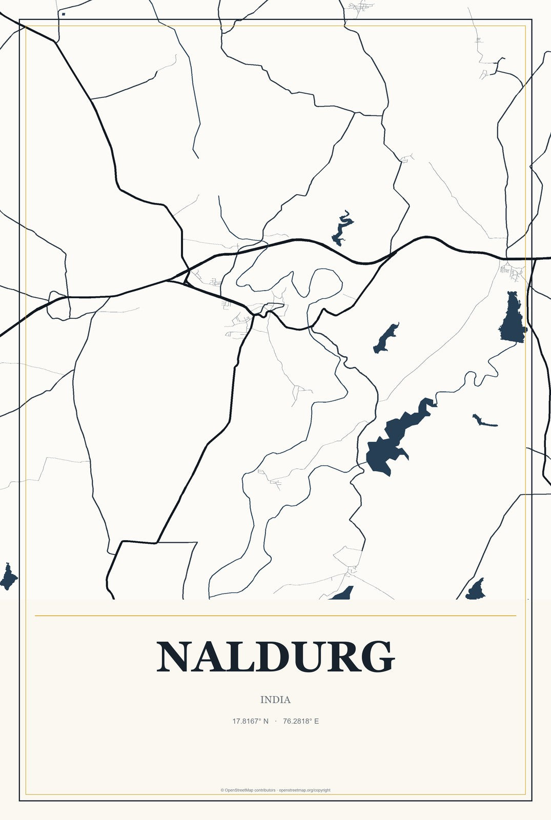 Naldurg, India City Map Aluminum Sign in Citrine Modern style