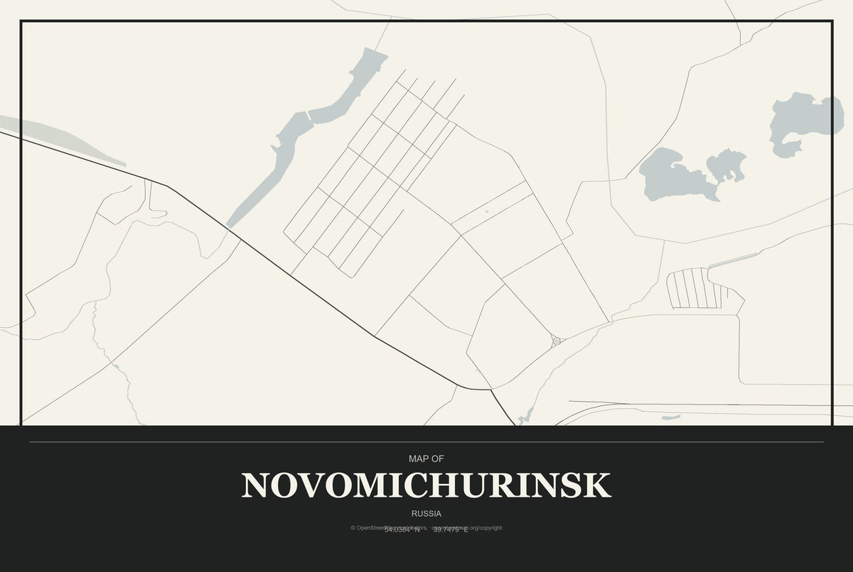 Novomichurinsk, Russia City Map Aluminum Sign in Museum Plaque style