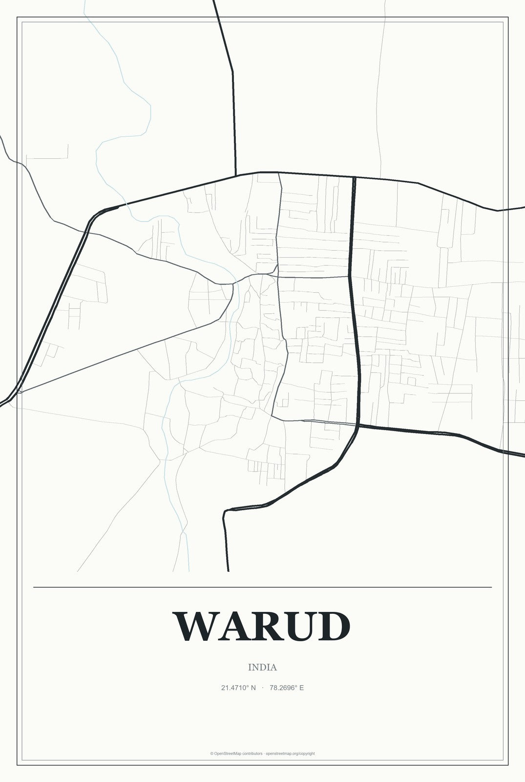 Warud, India City Map Aluminum Sign in Gallery Air style