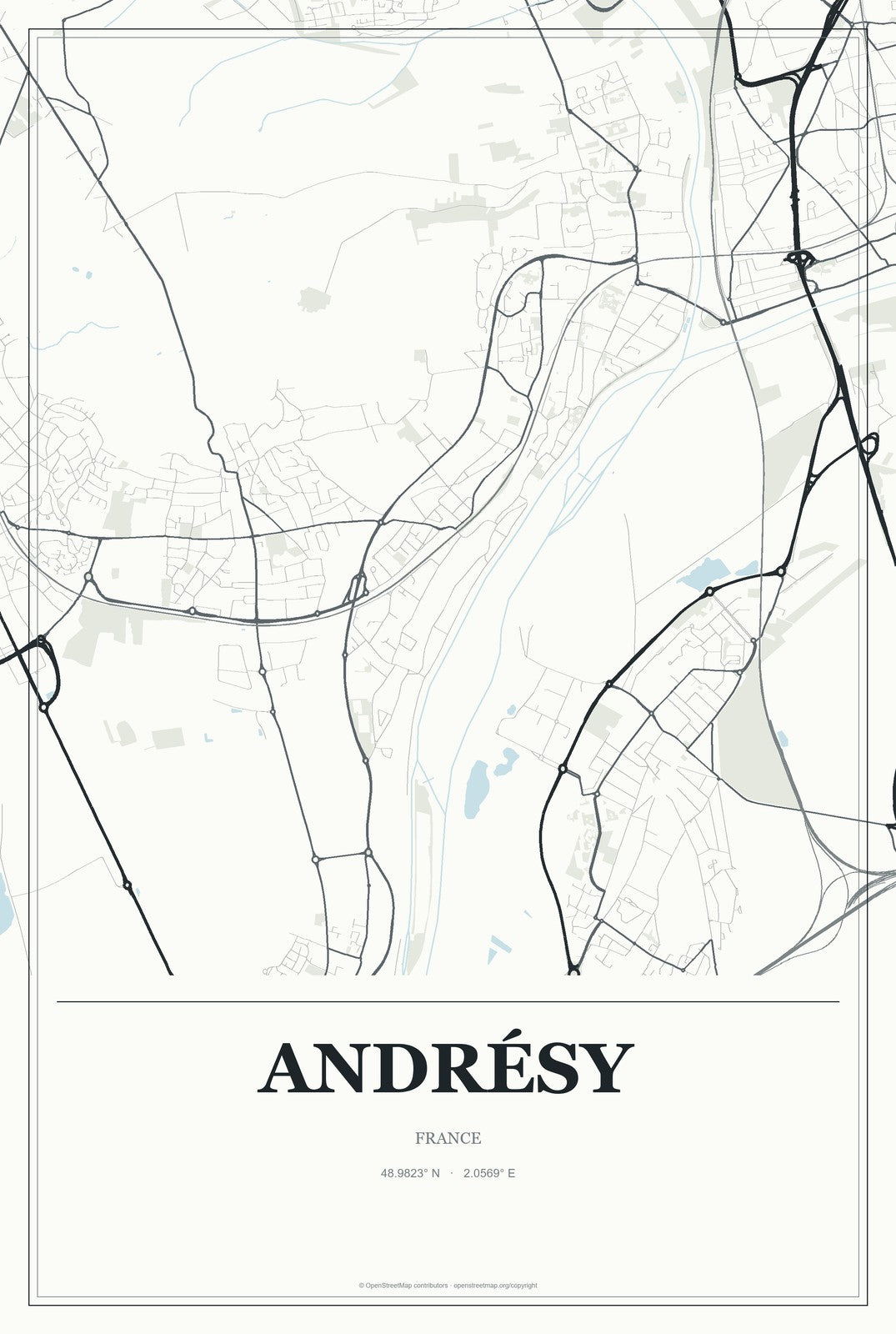 Andrésy, France City Map Aluminum Sign in Gallery Air style