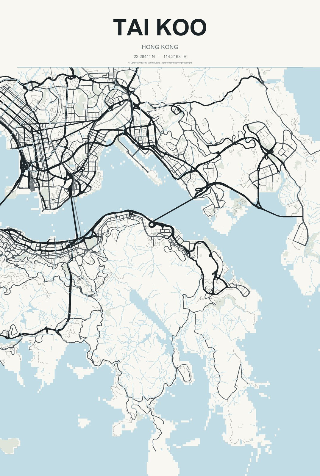 Tai Koo, Hong Kong City Map Aluminum Sign in Headline Atlas style