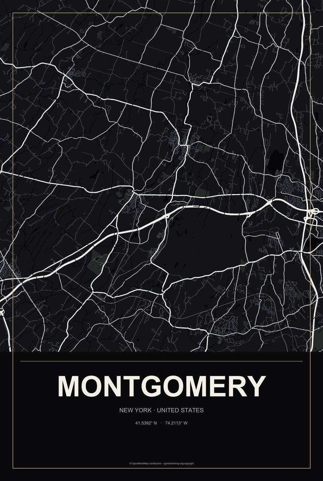 Montgomery, New York City Map Aluminum Sign in Metropolitan Noir style
