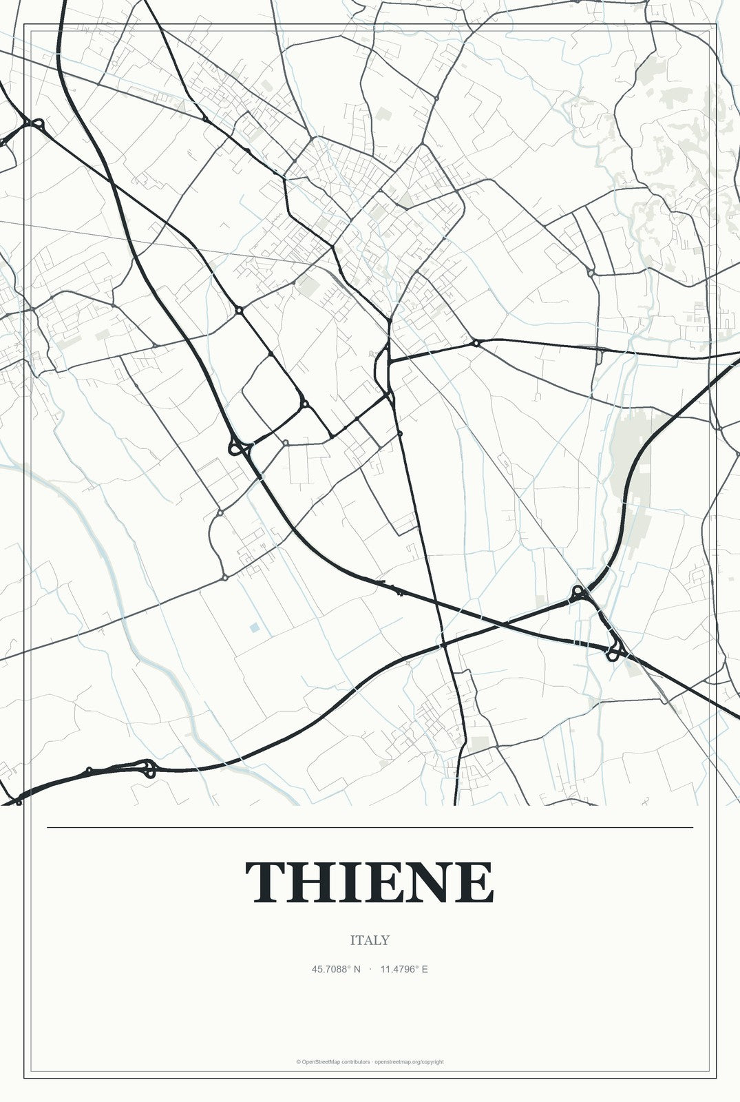 Thiene, Italy City Map Aluminum Sign in Gallery Air style