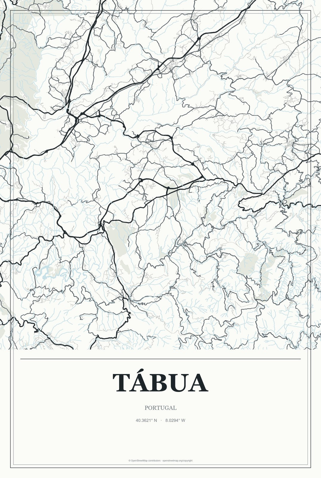 Tábua, Portugal City Map Aluminum Sign in Gallery Air style