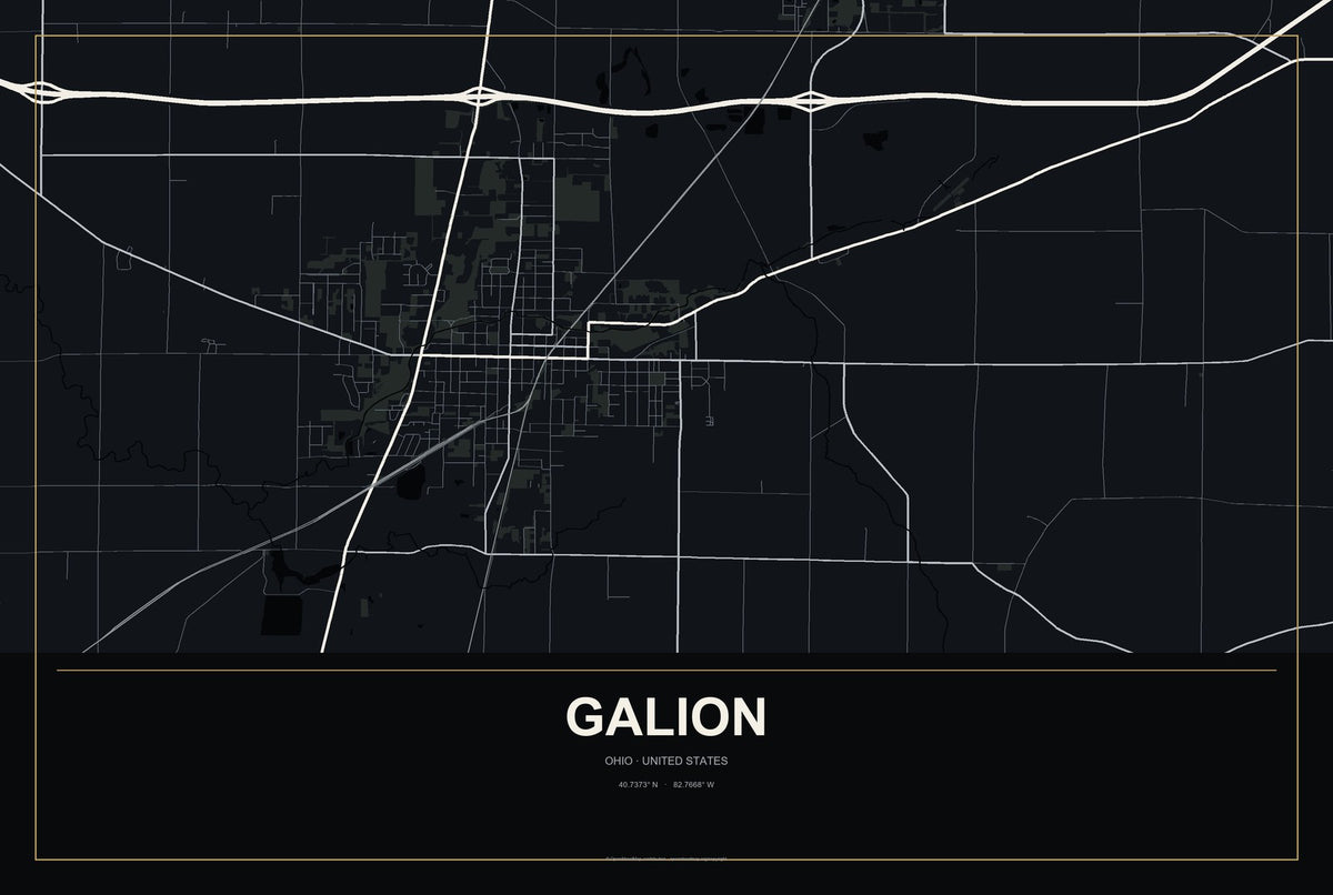 Galion, Ohio City Map Aluminum Sign in Metropolitan Noir style