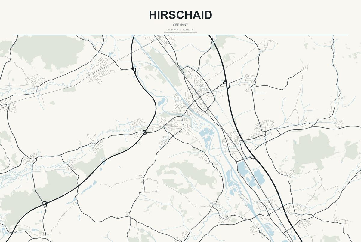 Hirschaid, Germany City Map Aluminum Sign in Headline Atlas style