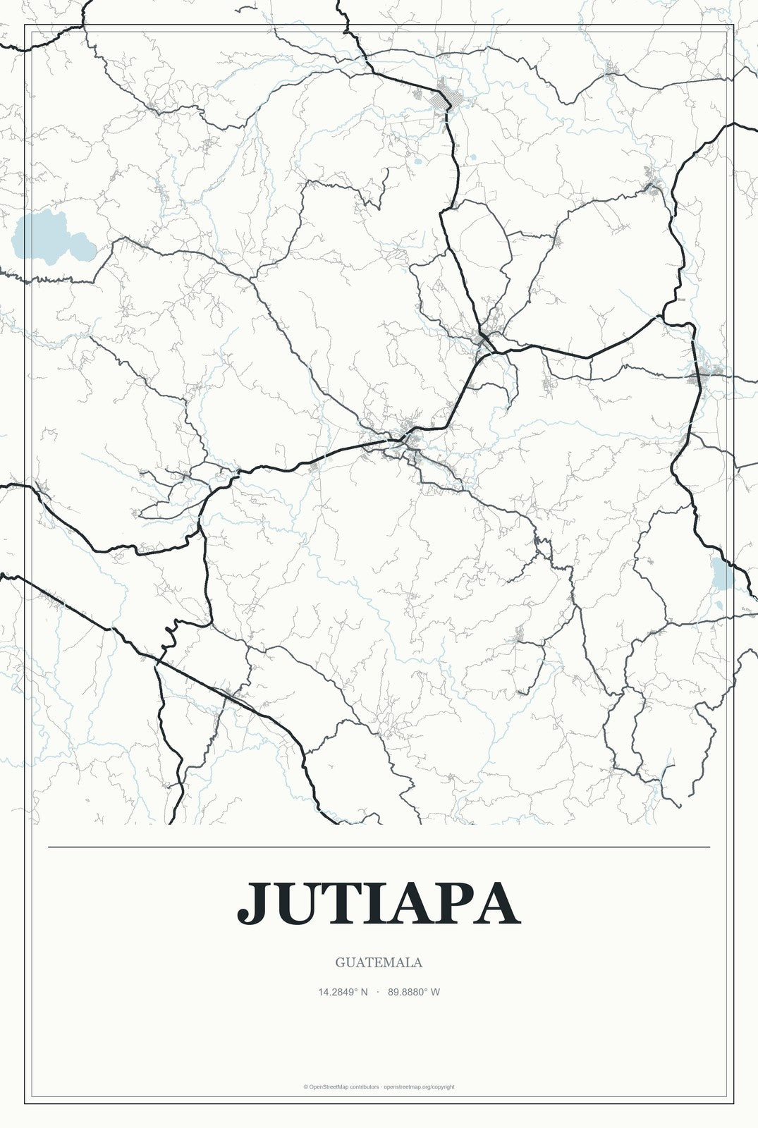 Jutiapa, Guatemala City Map Aluminum Sign in Gallery Air style