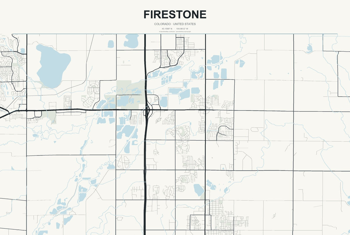Firestone, Colorado City Map Aluminum Sign in Headline Atlas style