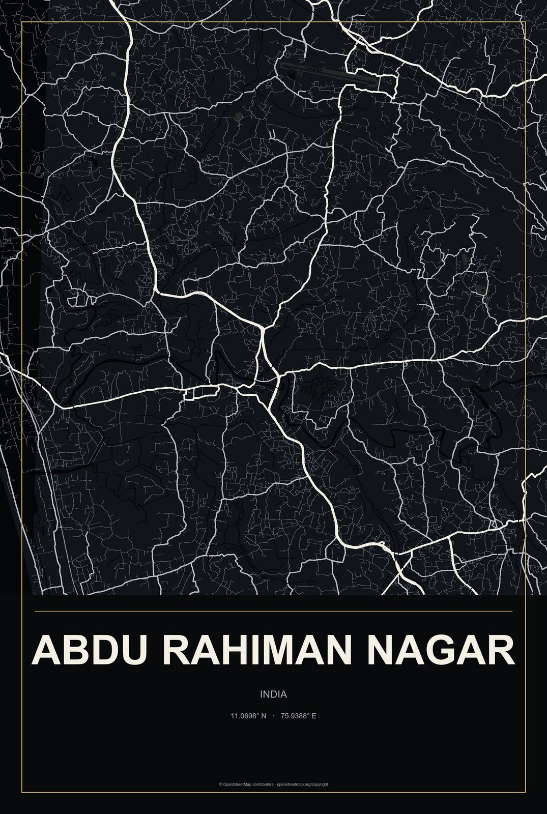 Abdu Rahiman Nagar, India City Map Aluminum Sign in Metropolitan Noir style