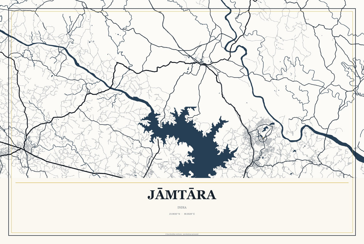 Jāmtāra, India City Map Aluminum Sign in Citrine Modern style
