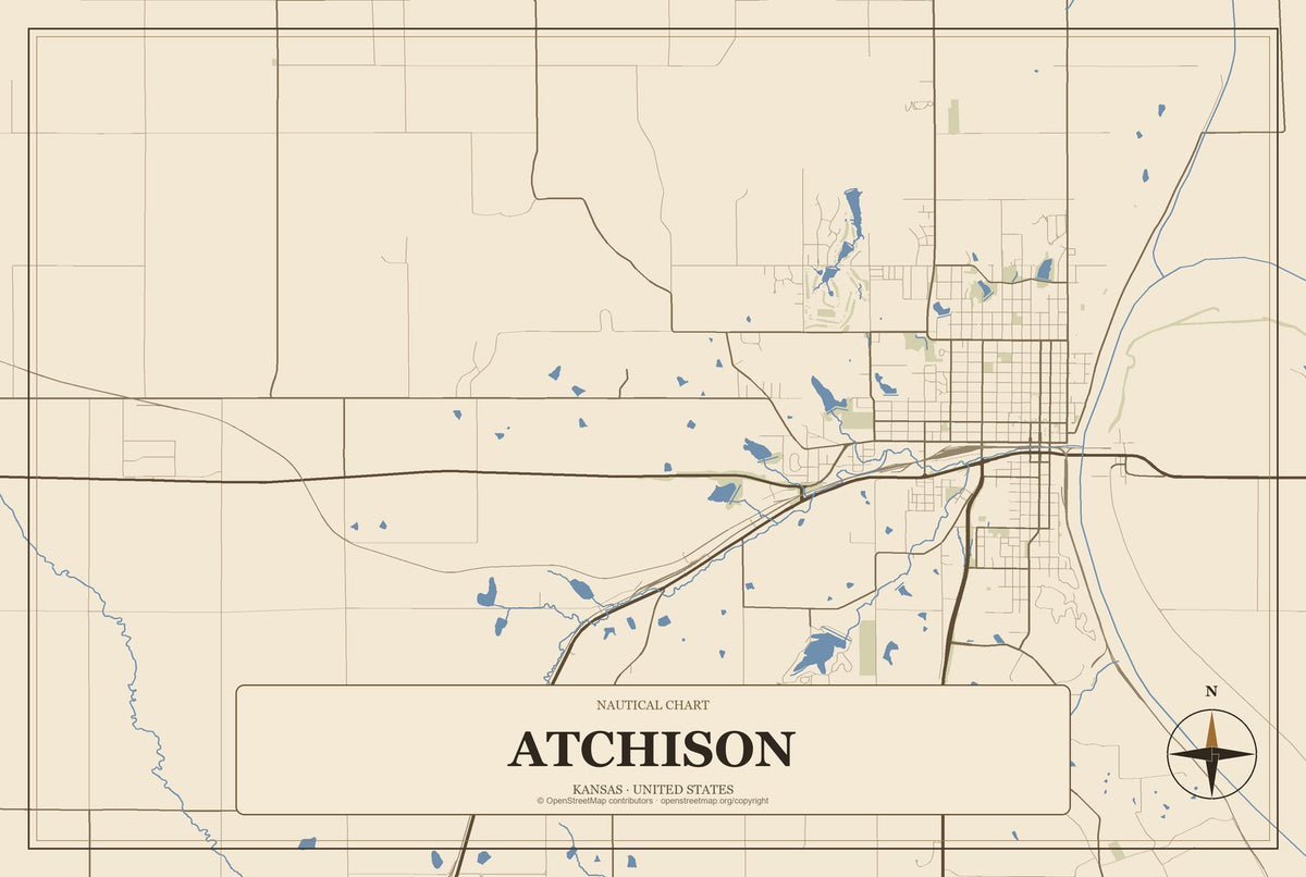 Atchison, Kansas City Map Aluminum Sign in Heritage Nautical style