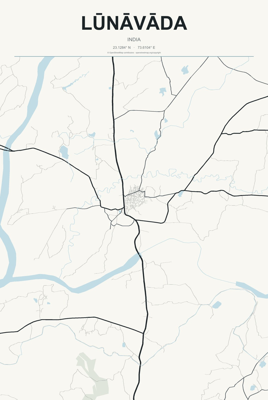Lūnāvāda, India City Map Aluminum Sign in Headline Atlas style