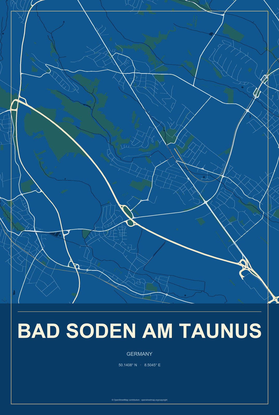 Bad Soden am Taunus, Germany City Map Aluminum Sign in Harbor Cobalt style