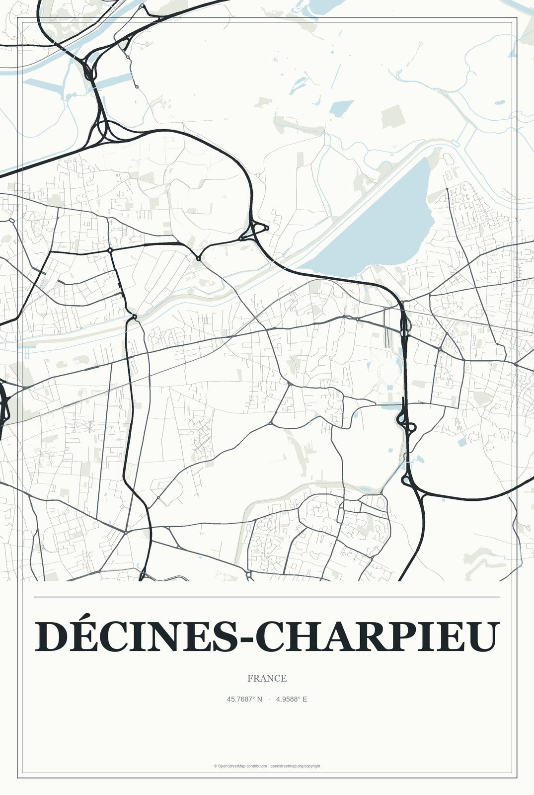 Décines-Charpieu, France City Map Aluminum Sign in Gallery Air style