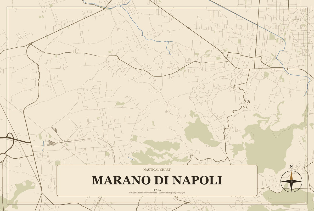 Marano di Napoli, Italy City Map Aluminum Sign in Heritage Nautical style